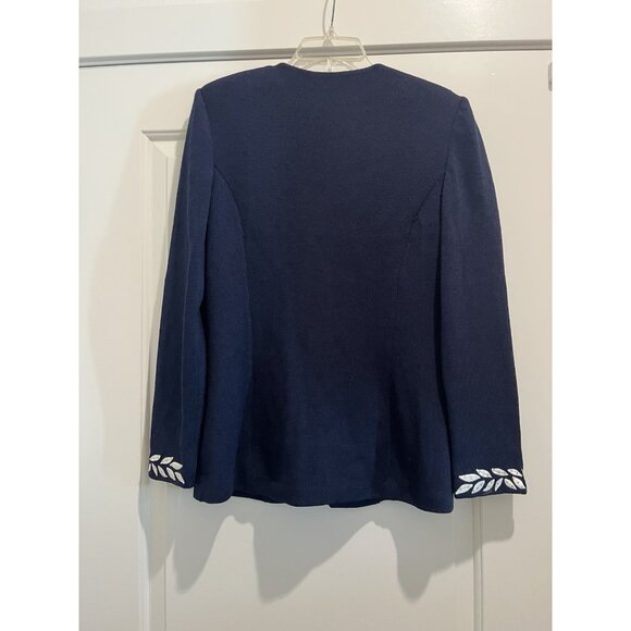 St. John Evening Marie Gray size 8 blue jacket white embroidery & crystals - Picture 7 of 11